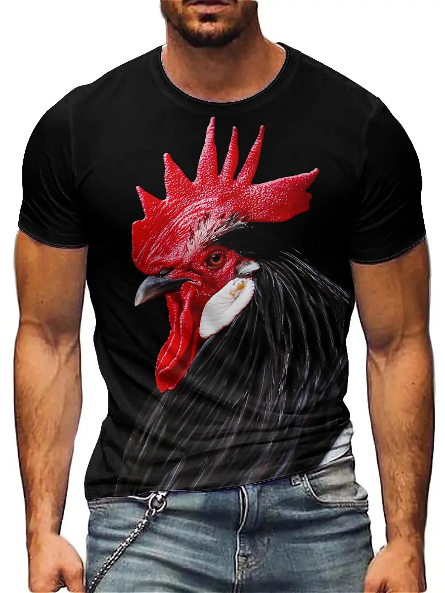 

Home Vibrant Colorful Rooster Men'S 3D Print Short-Sleeve T-Shirt, Couple'S Clothing, Plus-Size Top