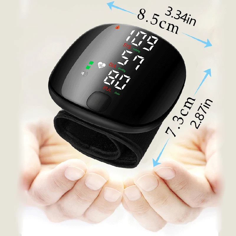 Monitor electrónico de presión arterial de muñeca, monitor de presión arterial con voz en inglés y Bluetooth, esfigmomanómetro para el cuidado de la salud