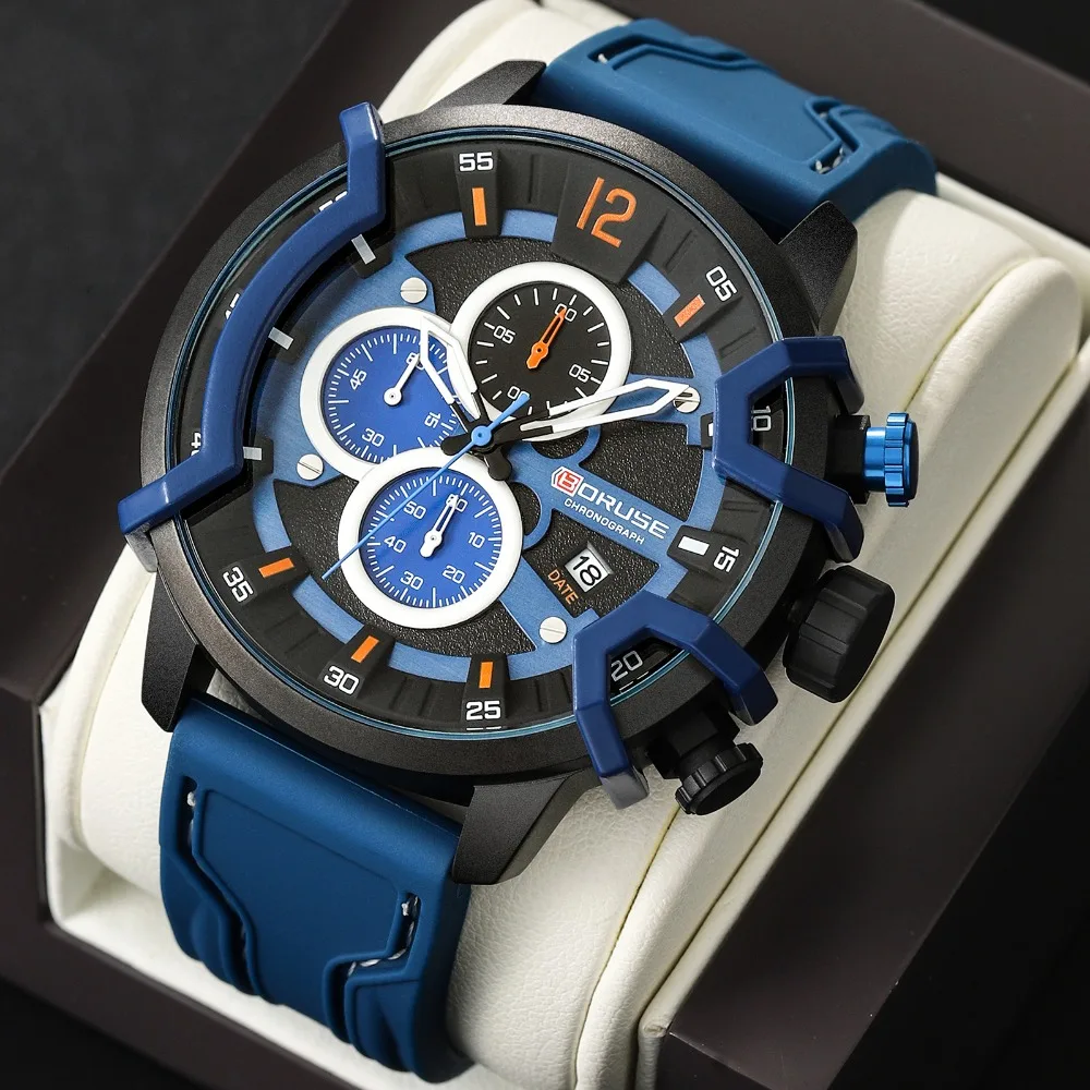 BORUSE 2 قطعة/المجموعة من ساعة رجالي رياضية وشخصية سوار سيليكون حزام مؤشر كوارتز ساعة اليد هدية مثالية للرجال #1