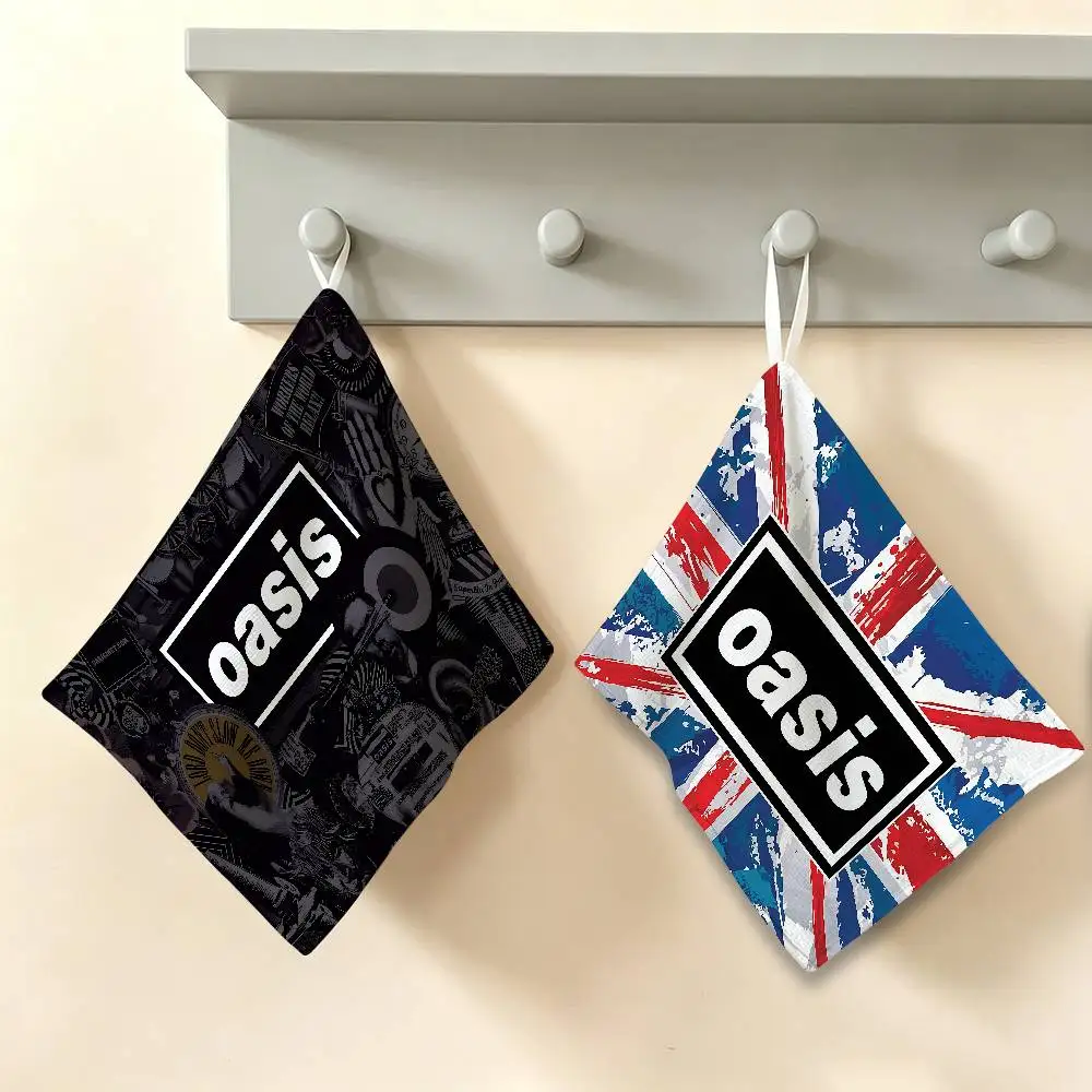 Rock Band O-Oasis Polyester Cotton Hanging Kitchen Towel, Absorbent Hand Wiping Cloth for Daily Cleaning Drying