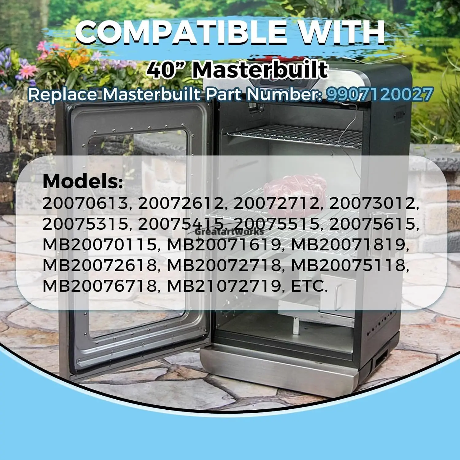 1200W Electric Smoker Heating Element Kit 9907120027 for Masterbuilt 40” Electric Digital Control Smokers 20072712 CHRFDES402103