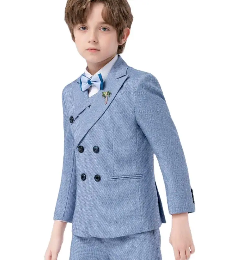 

Boys Luxurious Blue Jacket Vest Pants Bowtie Party Photography Suit Kids Birthday Wedding Dress Flower Children Ceremony Costume