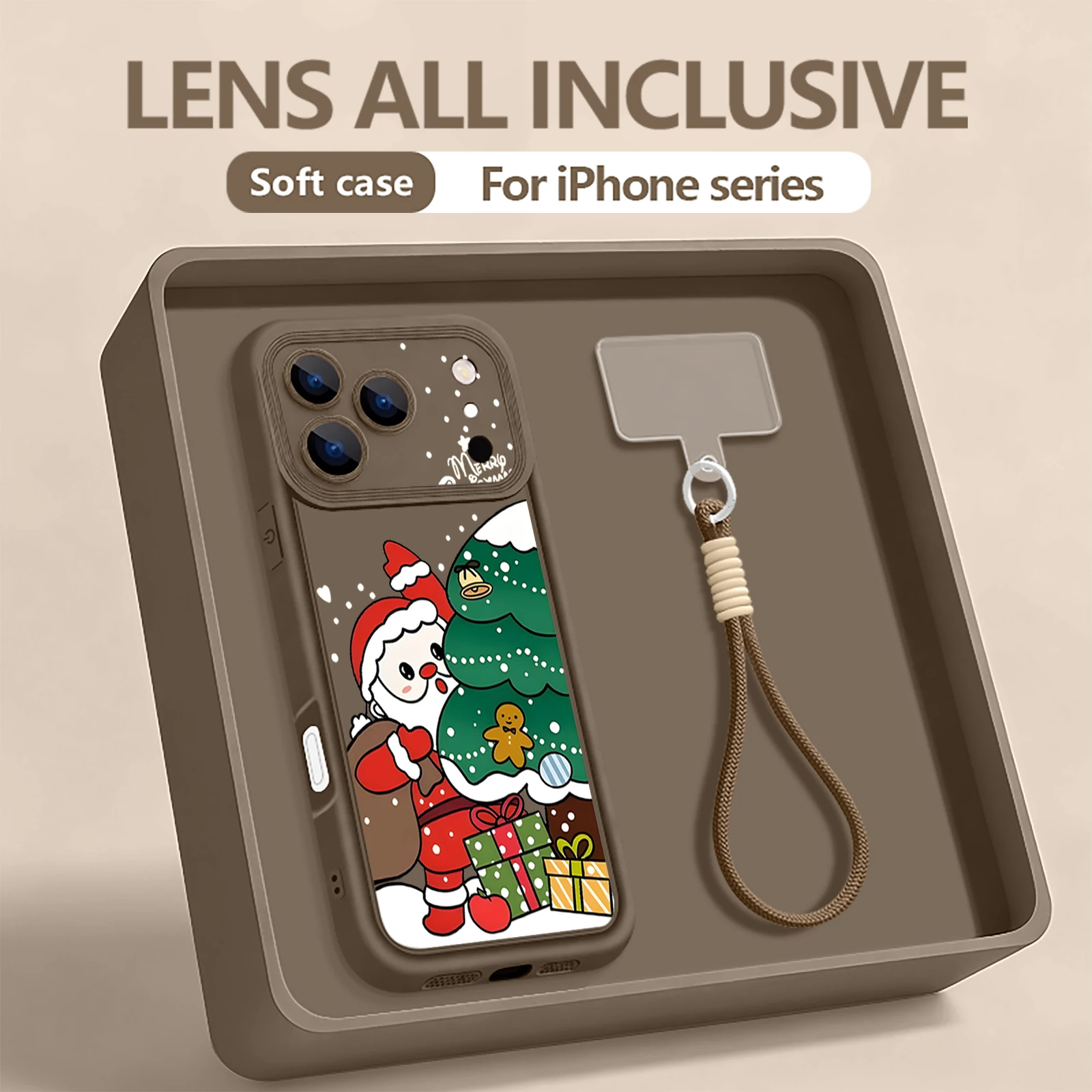 Weihnachtsmann mit Riemen, weiche Handyhülle für iPhone 17 Pro Max Air 16e 16 15 14 Pro Max 13 12 Pro 11, stoßfeste TPU-Lanyard-Abdeckung