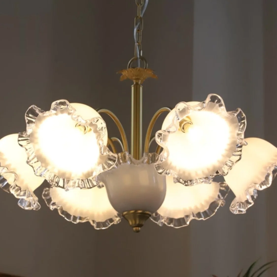 

French cream white glass light luxury European living room dining room bedroom all copper atmosphere lamps