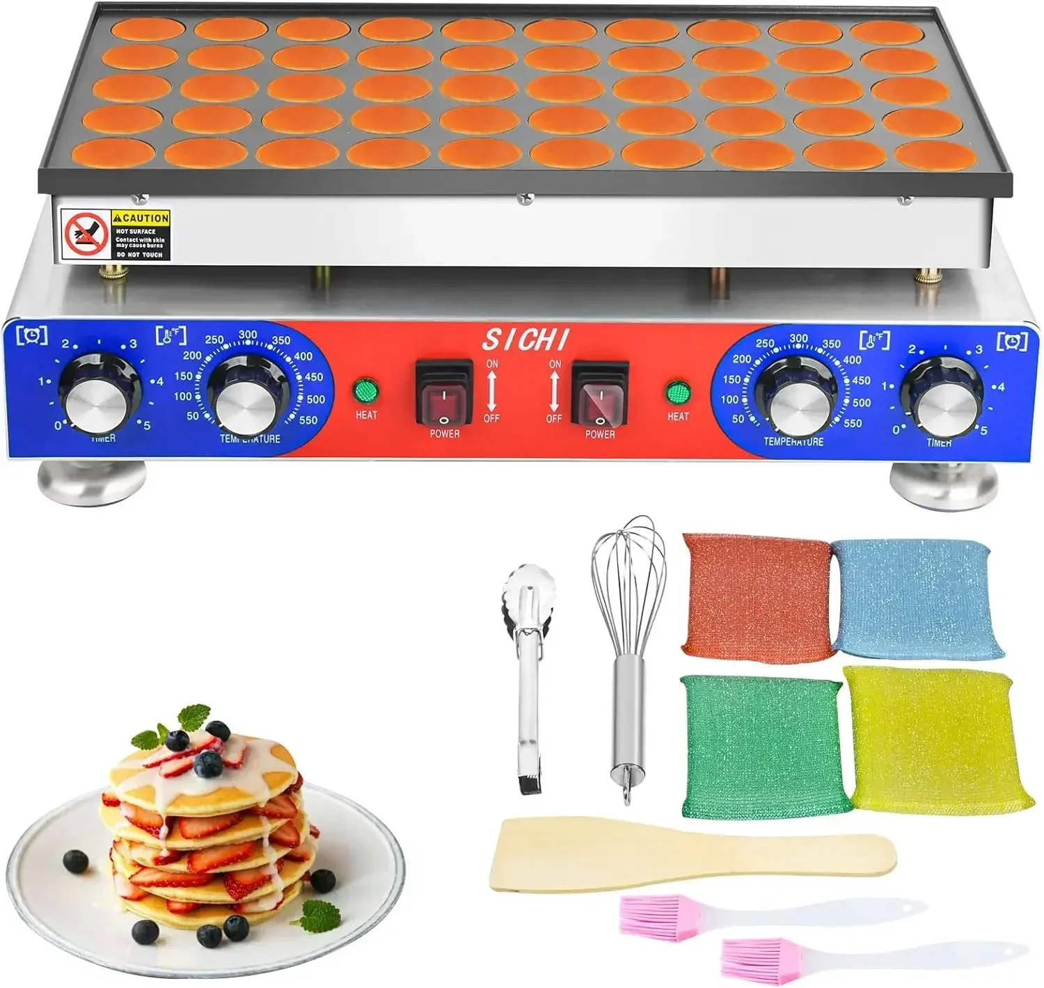 Mini Pancake Maker Machine with 500℉Heating and Timer Control, 50CS Electric Commercial Dutch Pancake Baker with