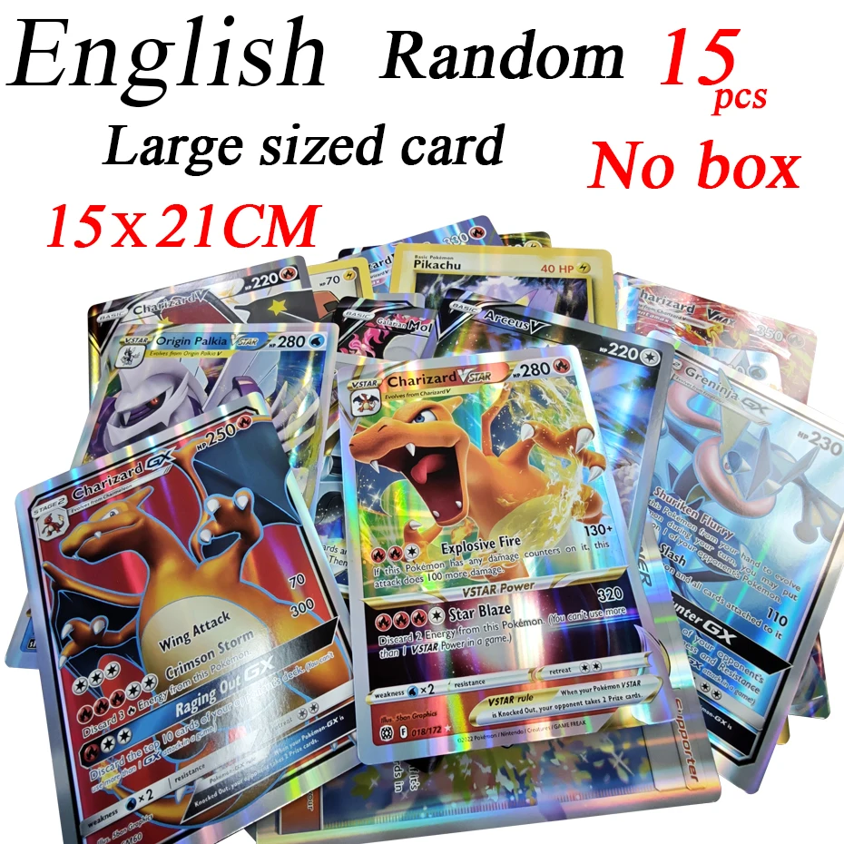 30 Stuks Oversized Pokemon Kaarten Jumbo Letters Kaarten MEGA Vmax Vstar GX Arceus Pikachu Charizard Super Glanzende Zeldzame Kaart Verjaardag gif - afbeelding 1