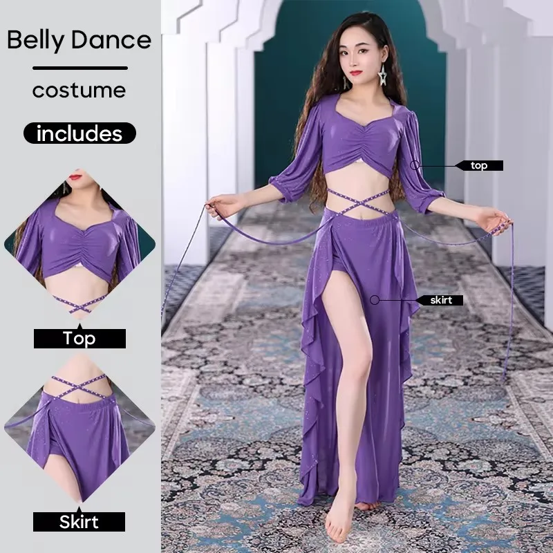 Belly Dance Costume Outfit Top and Skirt French Court Style S M L XL Size For Adult Women Practice Clothes Stage Performance