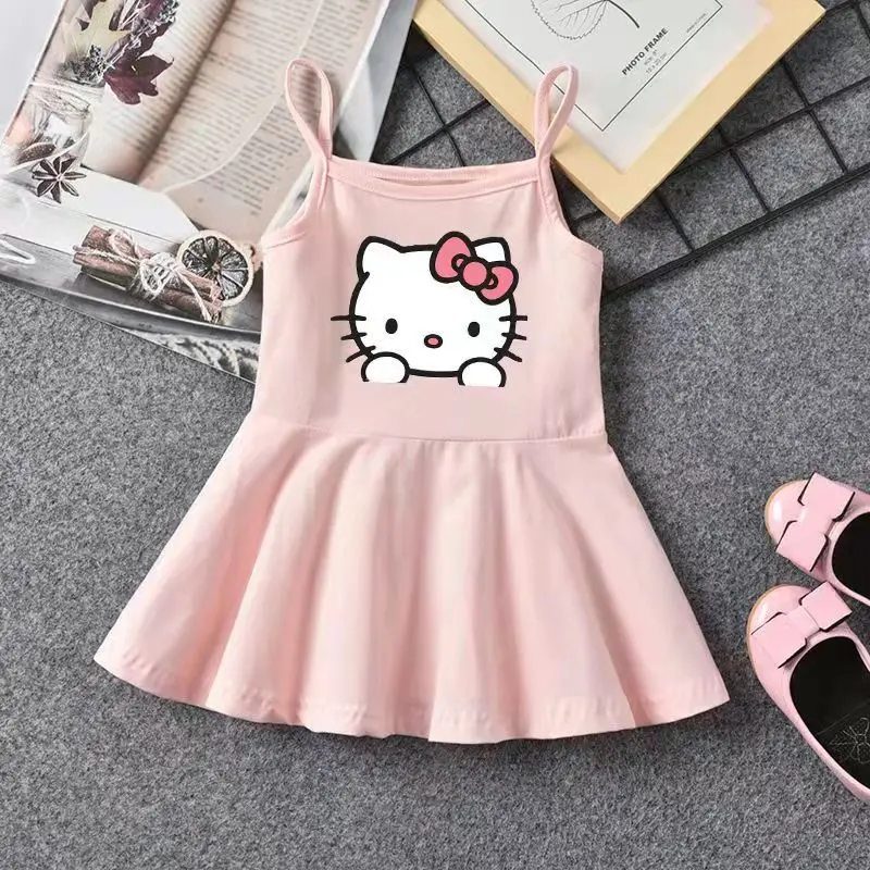 Hello Kitty New Girl Summer Cotton Dress gonna per bretelle con stampa di cartoni animati per bambini piccoli e medi Baby Cute Vest Dress