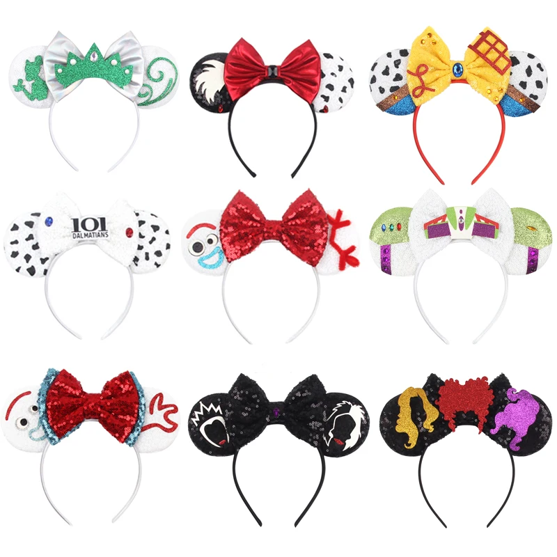 10Pcs/Lot Disney Mickey Ears Headband For Girl Sequins Hair Bow Hairband Toy Story Series Festival Party DIY Hair Accessories