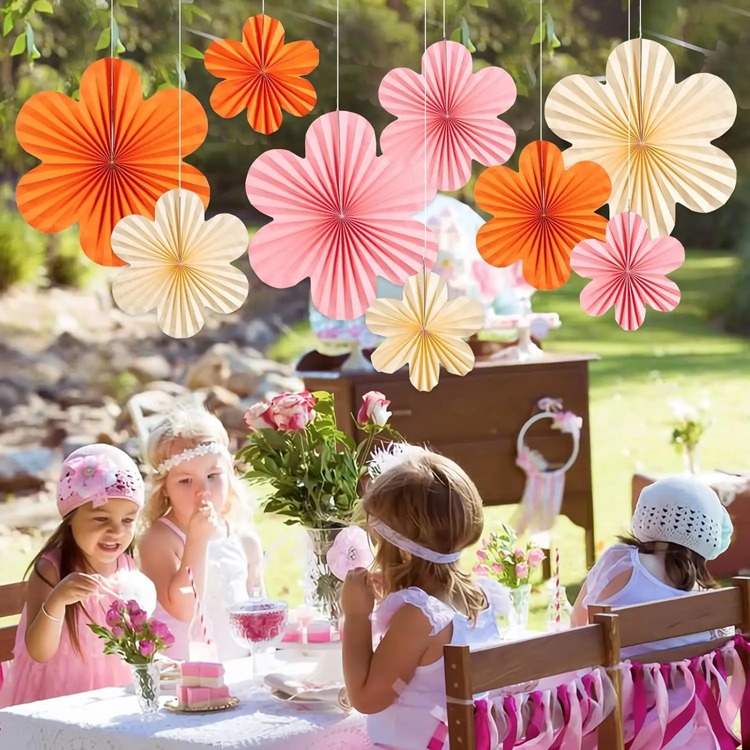 9 stks/set Zoete Daisy Papieren Waaier Bloem Muur Opknoping Banner Klaslokaal Achtergrond voor Verjaardag Baby Douche Bruiloft Decoratie