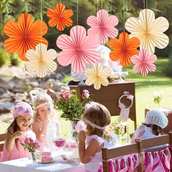 9Pcs/Set Sweet Daisy Paper Fan Flower Wall Hanging Banner Classroom Background for Birthday Baby Shower Wedding Party Decoration