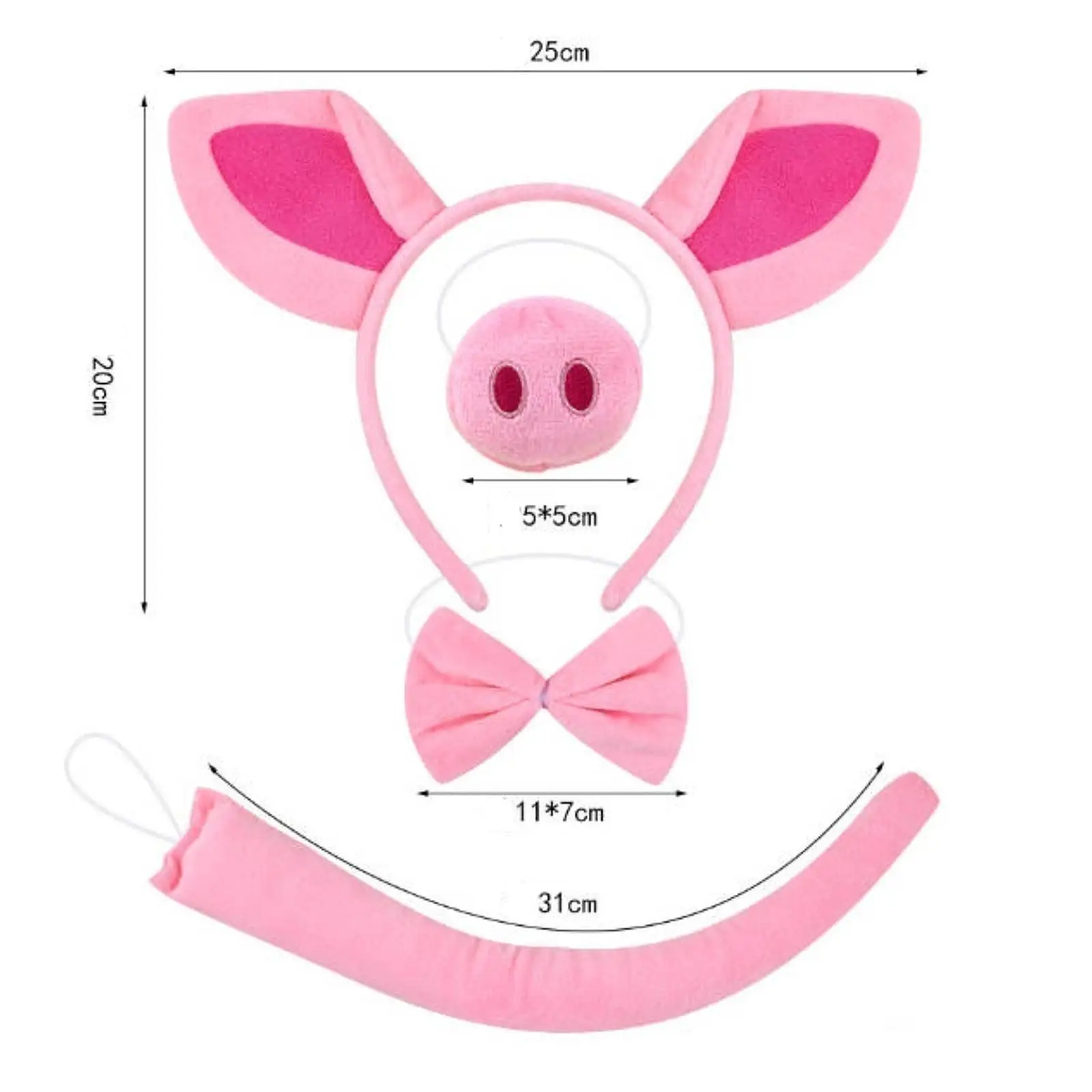 4 قطع من عصابة رأس آذان الخنزير وربطة عنق وذيل للحيوانات الفاخرة