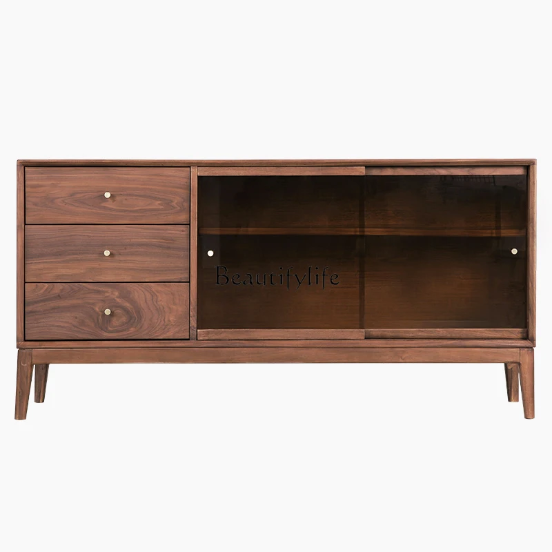 

05-Nordic side cabinet all solid wood wine black walnut restaurant log locker cabinet Japanese storage
