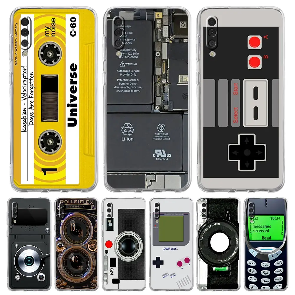 Phone Case For Samsung A56 A36 A26 A24 A12 A14 A16 A50 A70 A22 A40 A32 A34 A54 A42 A52 5G A06 Cover Vintage Tape Camera Gameboy