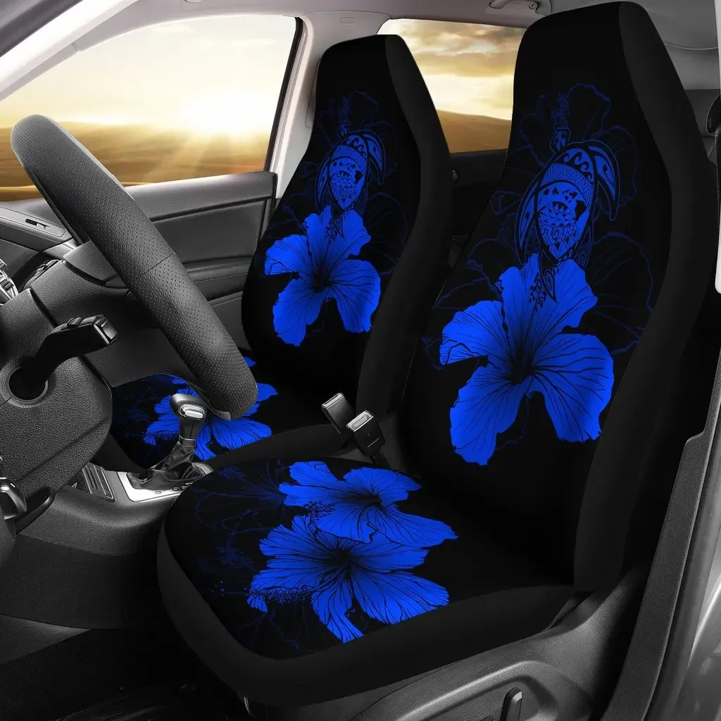 Hawaii Hibiscus Seat Cover Car Seat Covers Set 2 Pc, Car Accessories Car Mats - Turtle Map - Blue