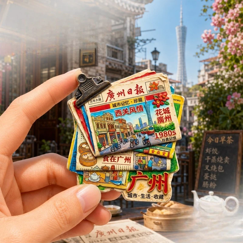Guangzhou Newspaper Stack Fridge Magnet - Nostalgic 3D City Souvenir Unique Guangdong Travel Gift for Vintage & Urban Decor