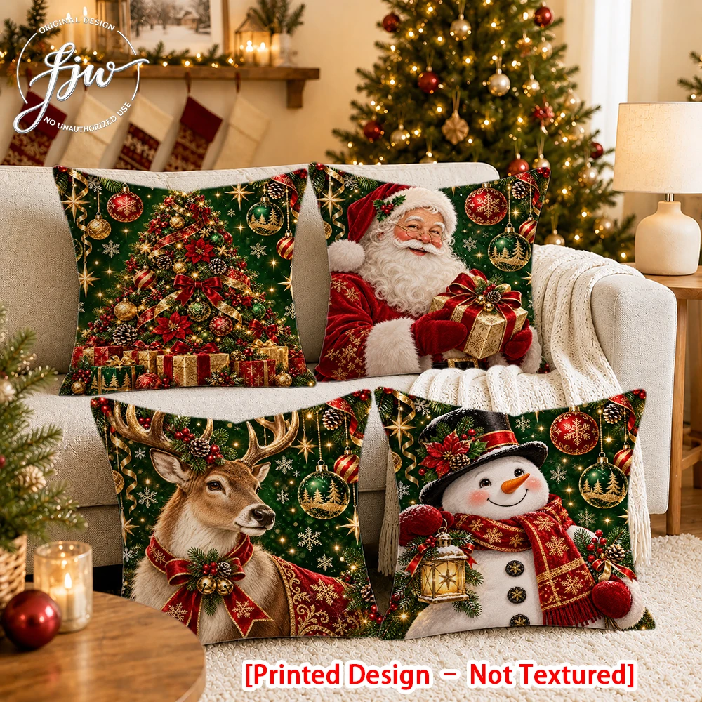 2/4pc Christmas Throw Pillow Covers Festive Santa Snowman Reindeer Xmas Tree Decorative Cushion Cases for Home Sofa Couch
