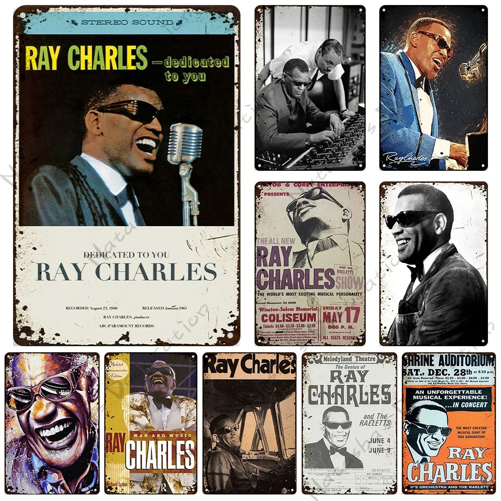 Ray Charles Wall Plate R&B Music Poster Bar Club Cafe Pub Home Wall Decor Vintage Metal Sign Rusty Metal Plate Decorative Sign