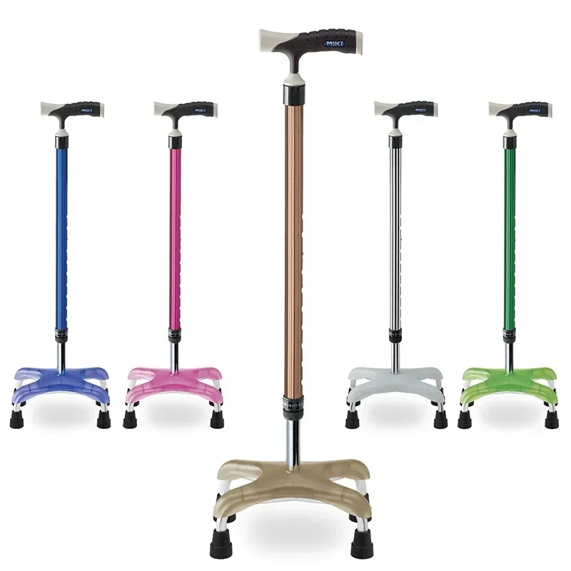 Lightweight Retractable Walking Aid - Four-Legged Aluminum Alloy Stick, Anti-Slip Grip, Adjustable Height Elderly Crutches