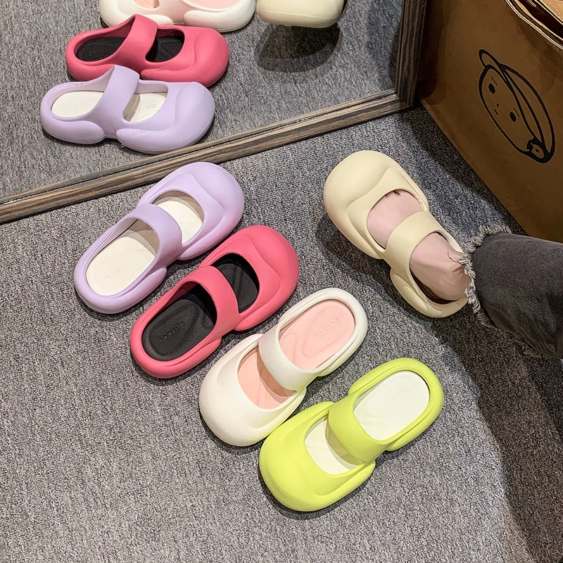 Women\'s Home Bathroom Slippers Outdoor Anti Slip Beach Shoes Soft and Comfortable Baotou Sandals 2024 Summer Leisure Hole Shoes