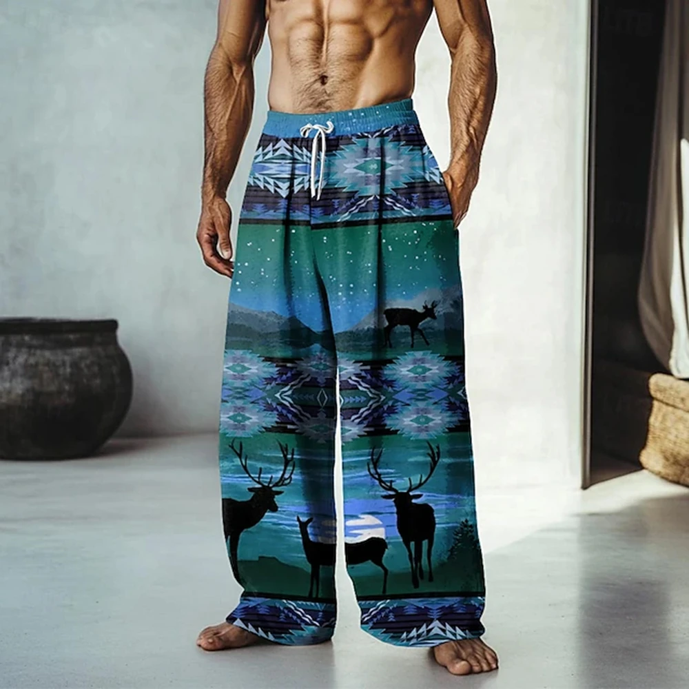 

Men's Avant-Garde Linen Trousers Featuring Asymmetrical Heritage Motifs For Contemporary Casual Style