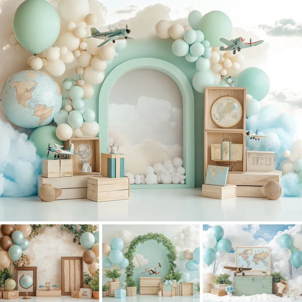 Newborn Baby Birthday Backdrop Colorful 3D Balloon Arch Flower Girl Boy Baby Shower Cake Smash Photography Background