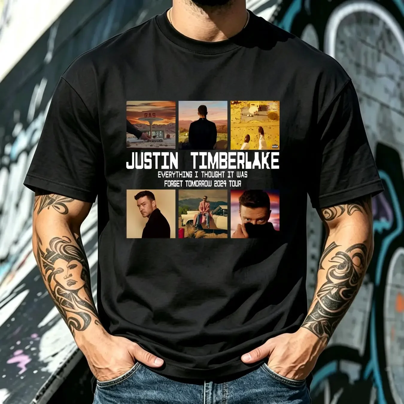 washed T Shirt 2024 Justin Timberlake Tour Forget Tomorrow World gift fans new long or short sleeves vintage Washed Soft