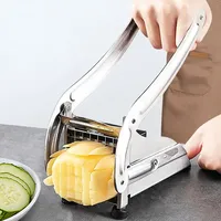 French Fry Cutter Multifunction Vegetable Fruit Chopper with 2 Stainless Steel Blades for French Fries Chips Maker Potato Slicer