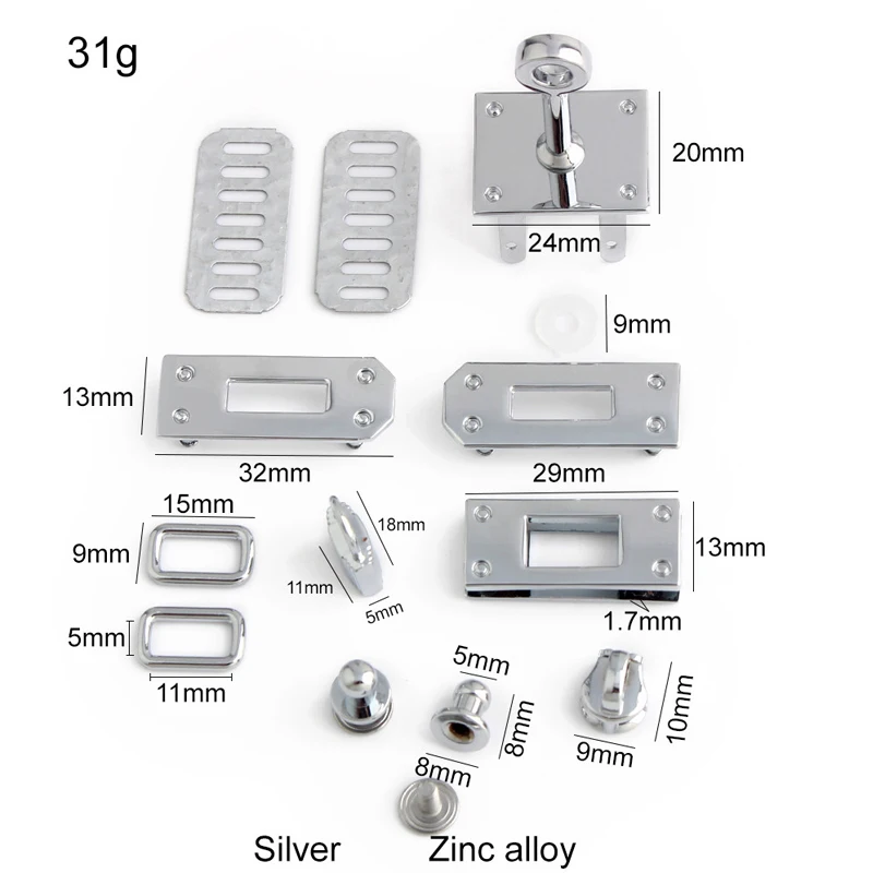 2/5/10Sets Metal Lock Puller Slider For Wallet Handbag Bags Studs Combination Clasp Decoration Buckles Leather Craft Accessories