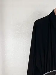 Women Black Shirt Dress Contrast Color Elastic Waist Turn-down Collar Long Sleeve Pleated Elegant Autumn Winter 2024 Mini Robe