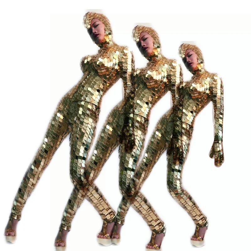 3D Silver Gold Mirrors Gogo Costumes Bar Nightclub Dj Ds Stage Show Party Wear Female Festival Clothes Rave Outfit