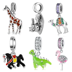 Hot 100% 925 Sterling Silver Enamel Flamingo Little yellow duck Charm Beads Fit Original JIUHAO Charms Bracelets Jewelry Making