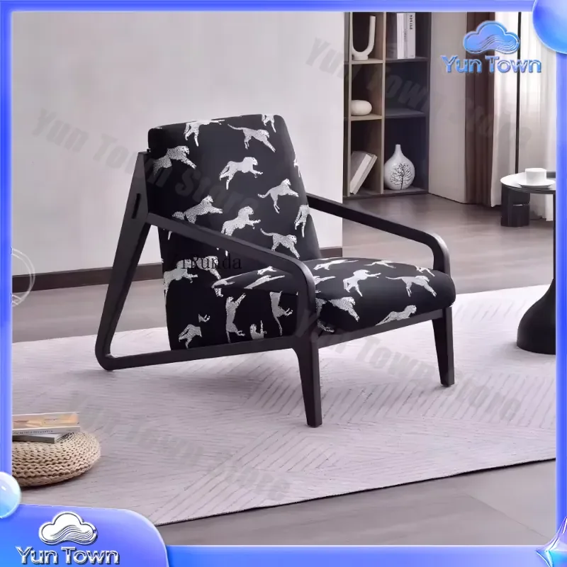 Modern Solid Wood Armrest Sofa Chair for Living Room Bedroom Leisure Lazy Chair Fashionable Fluffy Comfortable Fabric Sofa