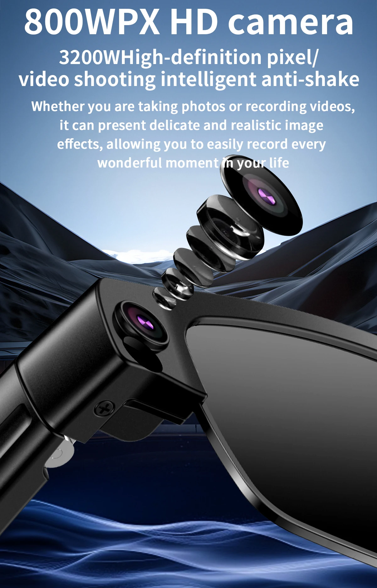 800W HD Camera Glasses AI Smart Sunglasses MIC Noise Reduction Music Call Bluetooth Glasses Translation Glasses for Android iOS