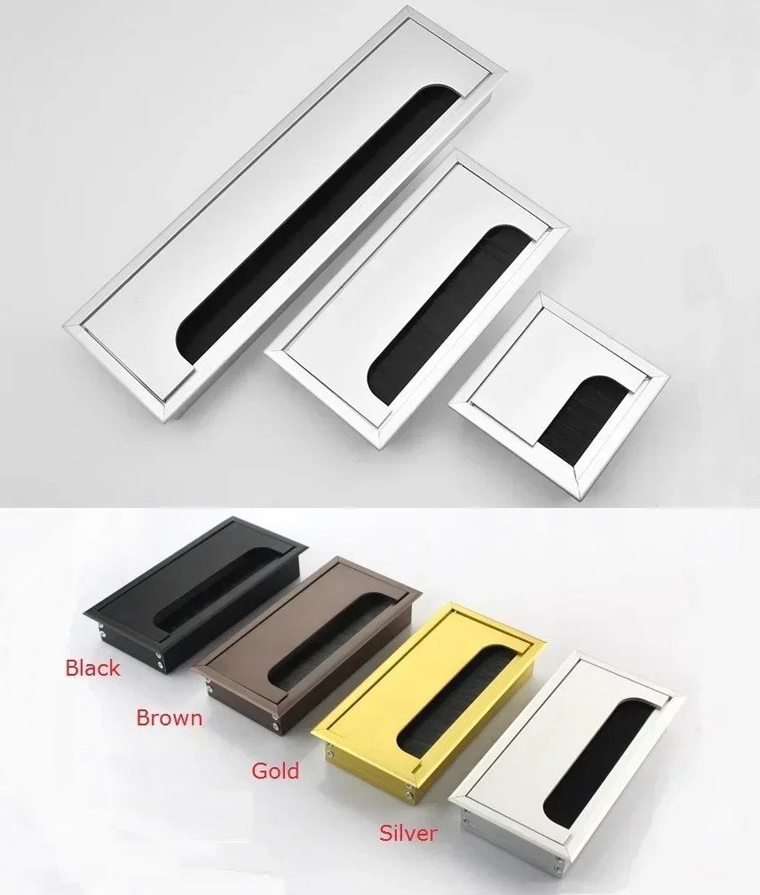 Square Rectangle Aluminum Office Table Desktop PC Cabinet Wire Cable Hole Flap Brush Grommet Cover Gold Black Brown