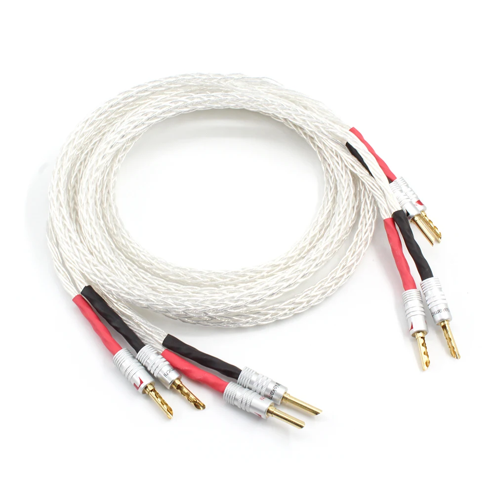 Pair 8AG 16CORE twist OCC pure copper silver plated Speaker Cable Banana Plug loudspeaker cable for HIFI amplifier