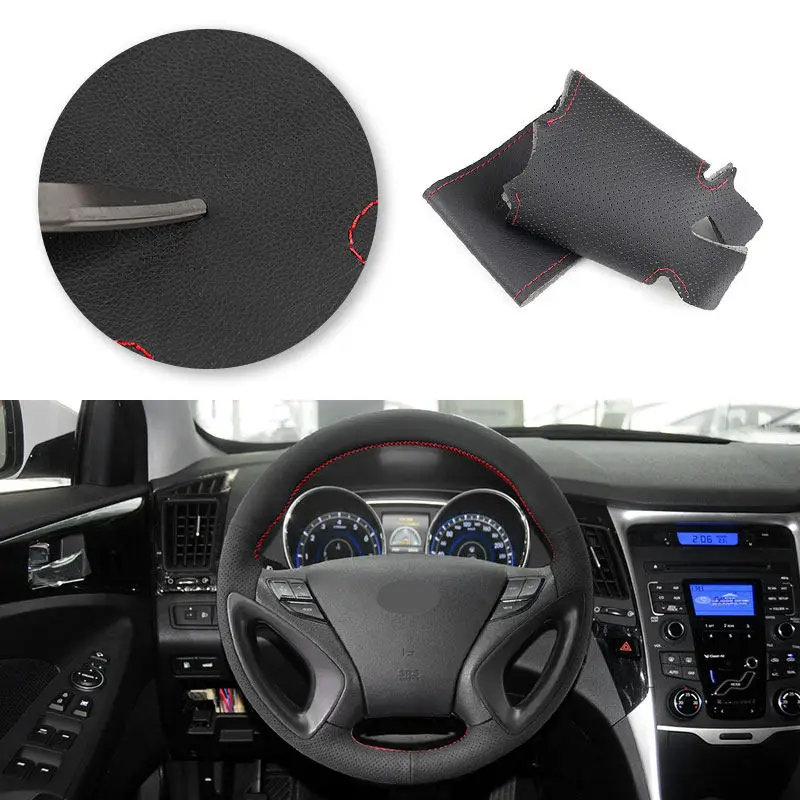 

Для Hyundai Sonata 8 2011 2012 2013 2014 аксессуары для салона автомобиля чехол на руль из микрофибры + перфорированная кожаная отделка