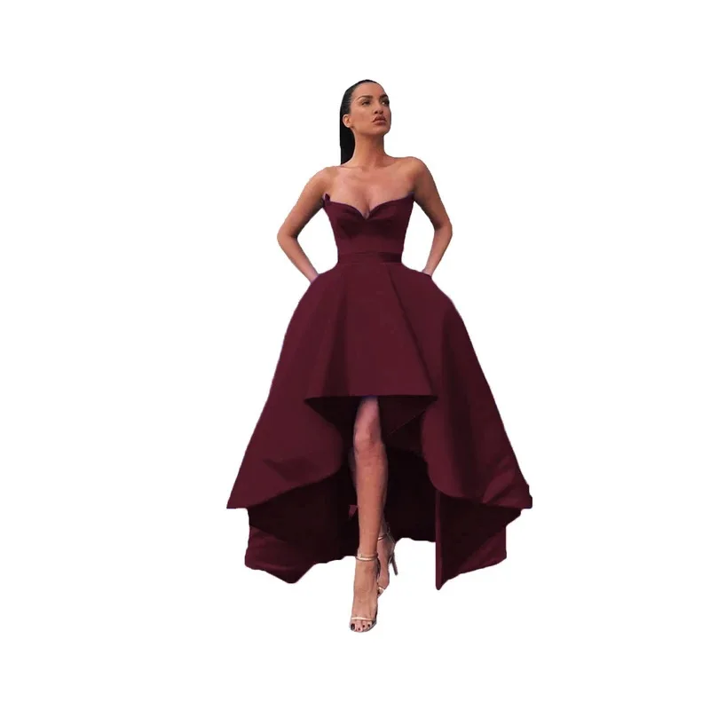 Abiti da ballo soffici dal design avanzato senza spalline senza maniche abito da festa formale alto-basso abito da sera per donna Vestido Fiesta Noche