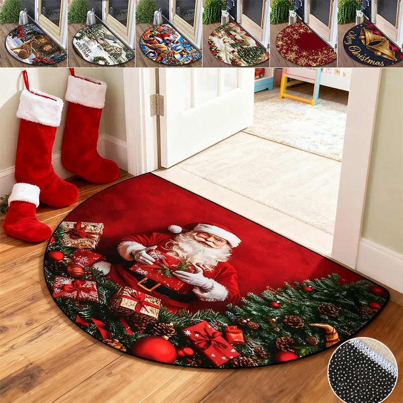 

1PC VIKAMA Christmas Doormat Semi-circular Welcome Mat Anti Slip Wear-resistant Carpet for Living Room Bathroom Kitchen Tapete
