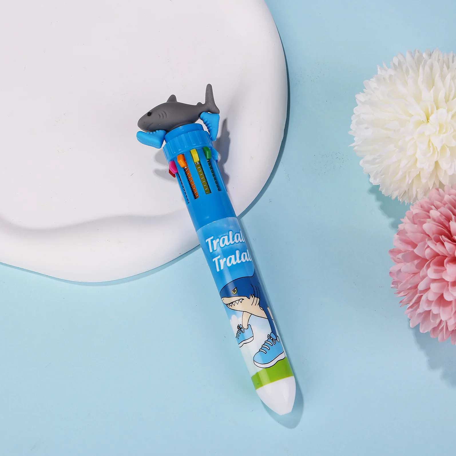 قلم حبر جاف ملون على شكل حيوان 0.7 مم، 10 في 1 قلم ملون 10 ألوان قابل للسحب قلم حبر جاف كرتوني لطيف للمكتب والمدرسة