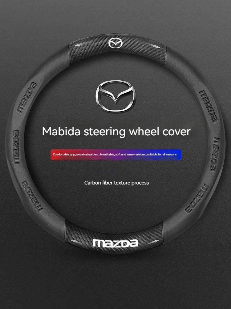 Capa de Volante em Fibra de Carbono e Couro para Mazda 3 5 6 SKYACTIV Axela Atenza CX30 CX5 CX8 CX9 MX5 RX8 RX7 BT50