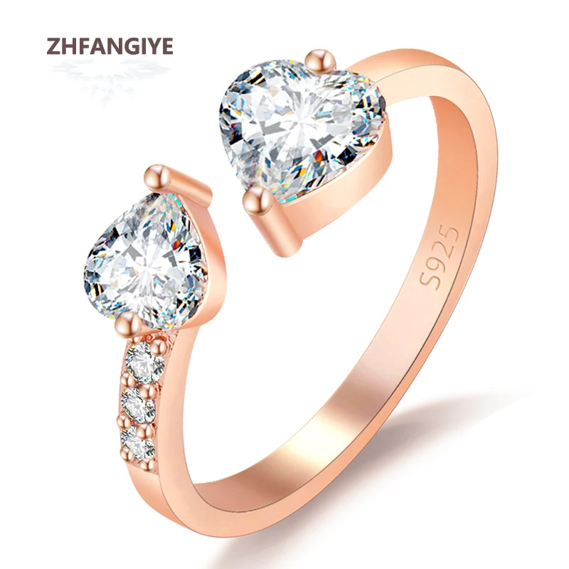 

Heart Rings for Women 925 Silver Jewelry Hand Accessories with Zircon Gemstone Open Finger Ring Wedding Party Gift Wholesale