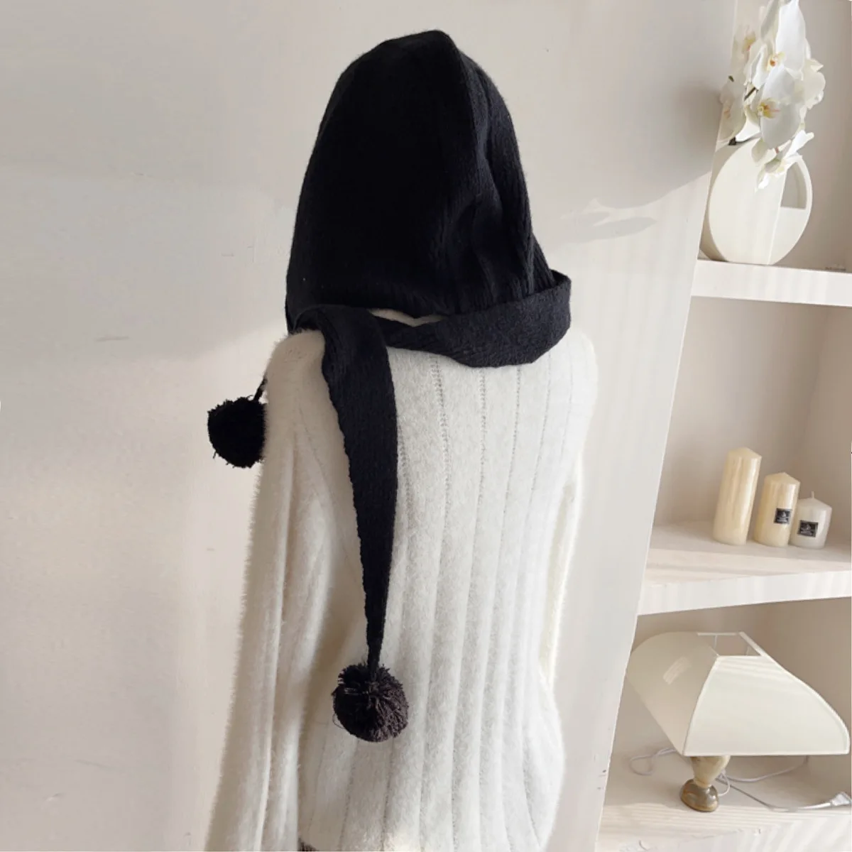 

Шерстяная шаль с капюшоном в японском корейском стиле, женская вязаная шапка-бомбер Ankola Red Blend, интегрированный внешний жилет с шаром волос, шарф