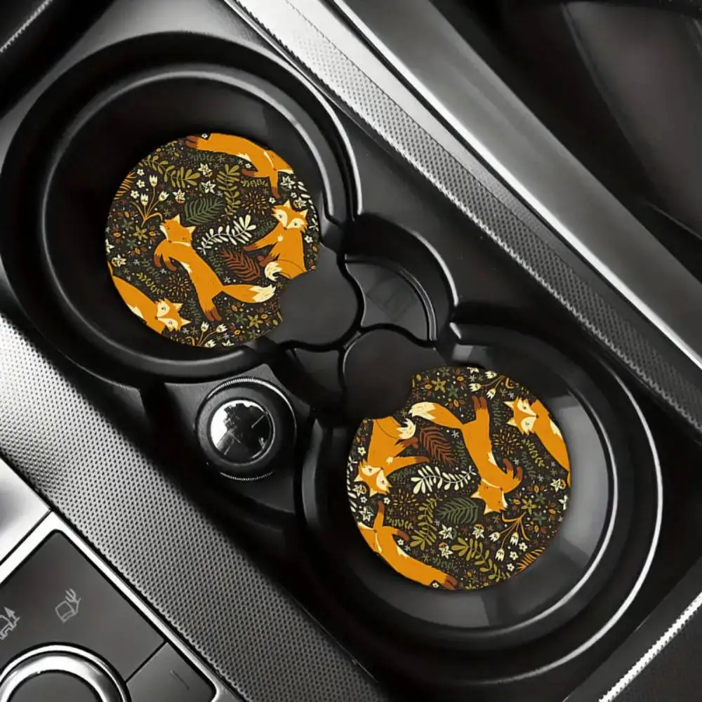 Fox Car Coasters With Finger Grooves Easy Removal From Cup Holders