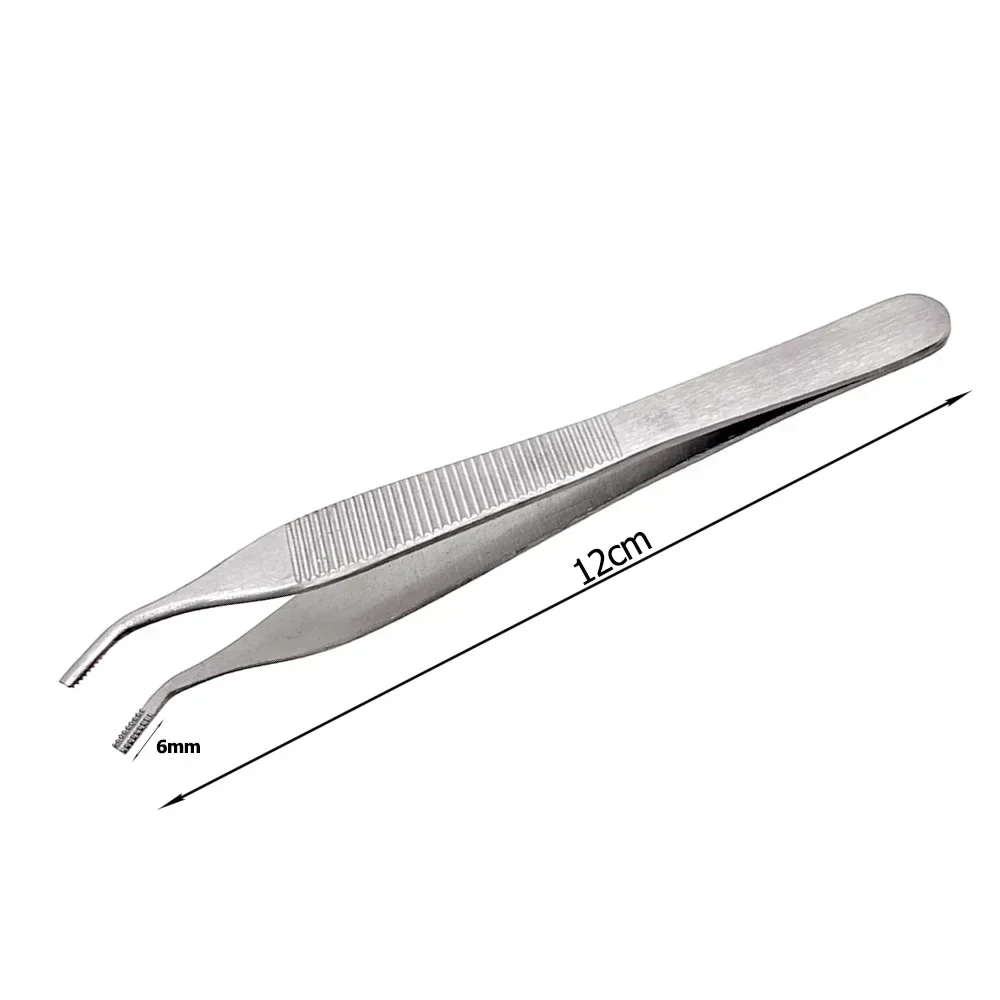 12Cm Stainless Steel Curved Ophthalmic Tweezers with Tooth Slots for Cartilage and Fat Tissue Manipulation