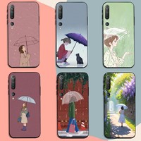 Girl Holding Umbrella Phone Case For Xiaomi 11 Redmi Note 11 5G 8T 9A 9 10T Note8Pro Note9 12SUltra Black Case