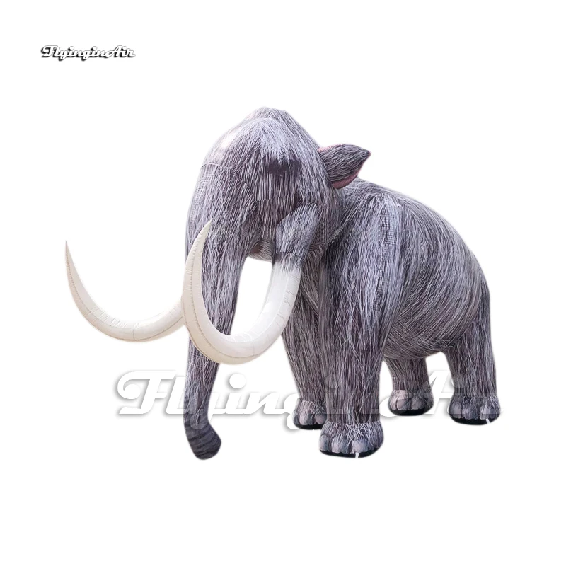 Parade Animal Large Inflatable Mammoth Model 5m Customized Grey Air Blow Up Extinct Elephant With White Tusks For Advertisement