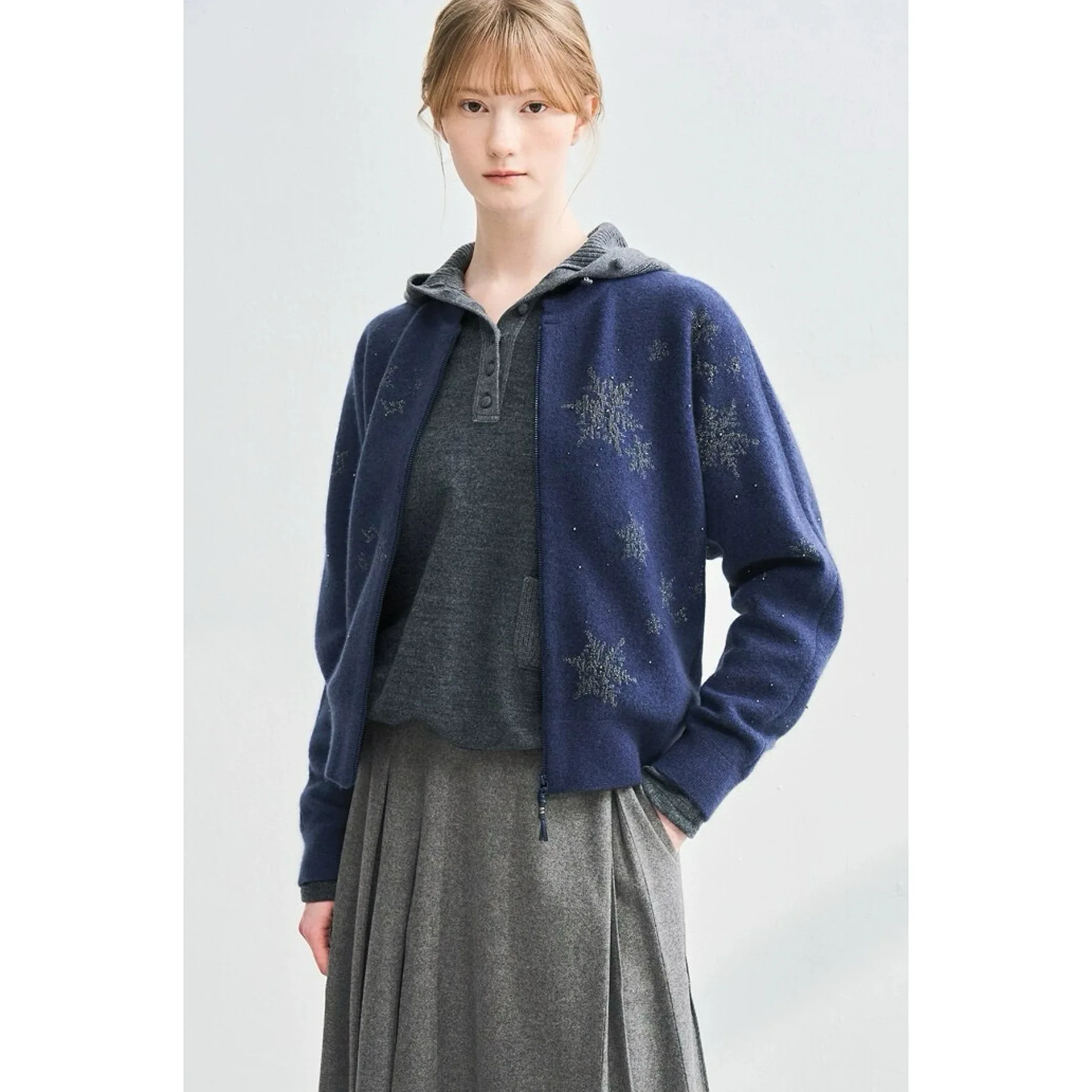 

Ele round Ne Knitted Cardigan Woolen Knitwear Versatile Commute Sle Long Sve Zipper Closure Color Winter Fas...