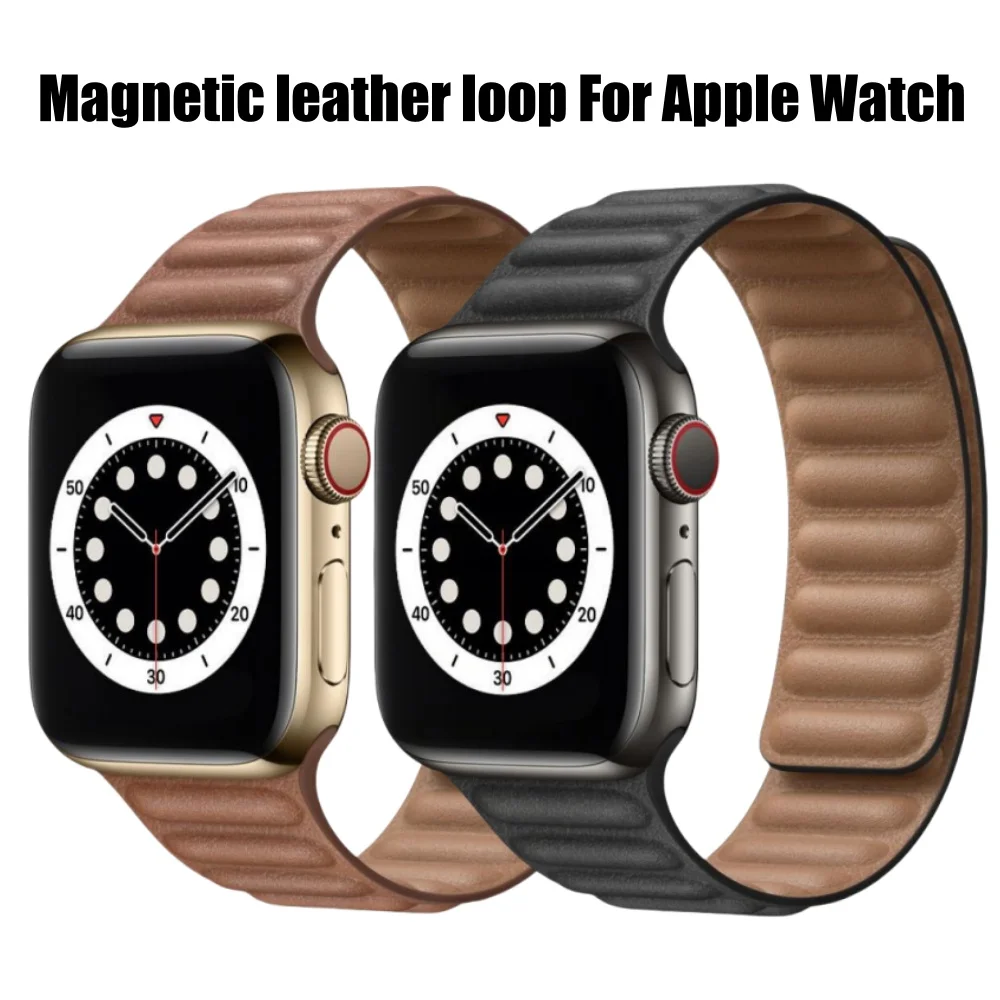 Leather Strap for Apple Watch Band 45mm 41 44 40 42 46 49 38mm Magnetic Loop Bracelet for iWatch series 10 9 8 7 se 6 5 Ultra 2