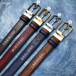 Belt Men's Luxury Genuine Leather Business Stainless Steel Buckle High-end Handmade Retro Rubbing Color Men's Belt